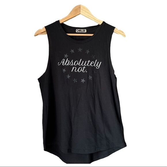 Chrldr Black Tank Size Small White Graphic Absolutely Not with Stars - Picture 1 of 7